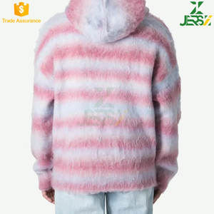 Suéter de hombre de mohair de manga larga con logotipo personalizado, prendas de punto informales con capucha a rayas de punto difuso, color y tamaño personalizados de invierno - Product Image 5