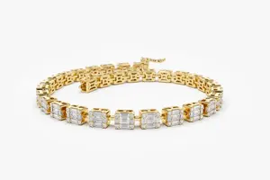 Tennis <b>Bracelet</b> Baguette and Round Diamond Illusion Setting Custom Size Tennis Chain Fine Jewelry <b>Rose</b> <b>Gold</b> 14kt Solid Yellow - Product Image 5