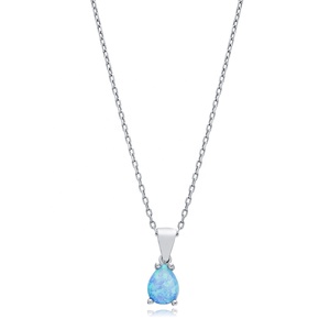 สร้อยคอหิน CZ โอปอลสีฟ้าอ่อนดีไซน์แบบลูกแพร์สร้อยคอเสน่ห์เงินสเตอร์ลิงทำด้วยมือแบบตุรกีขายส่งเครื่องประดับชั้นดี - Product Image 1