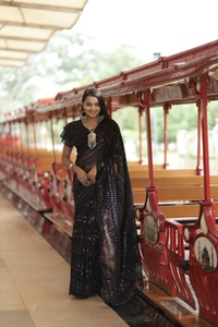 La plus belle et la plus attrayante georgette, lourde séquence, saree de travail avec blouse pièce indienne, vêtements pour femmes, pas cher, prix bas, vente en gros - Product Image 3