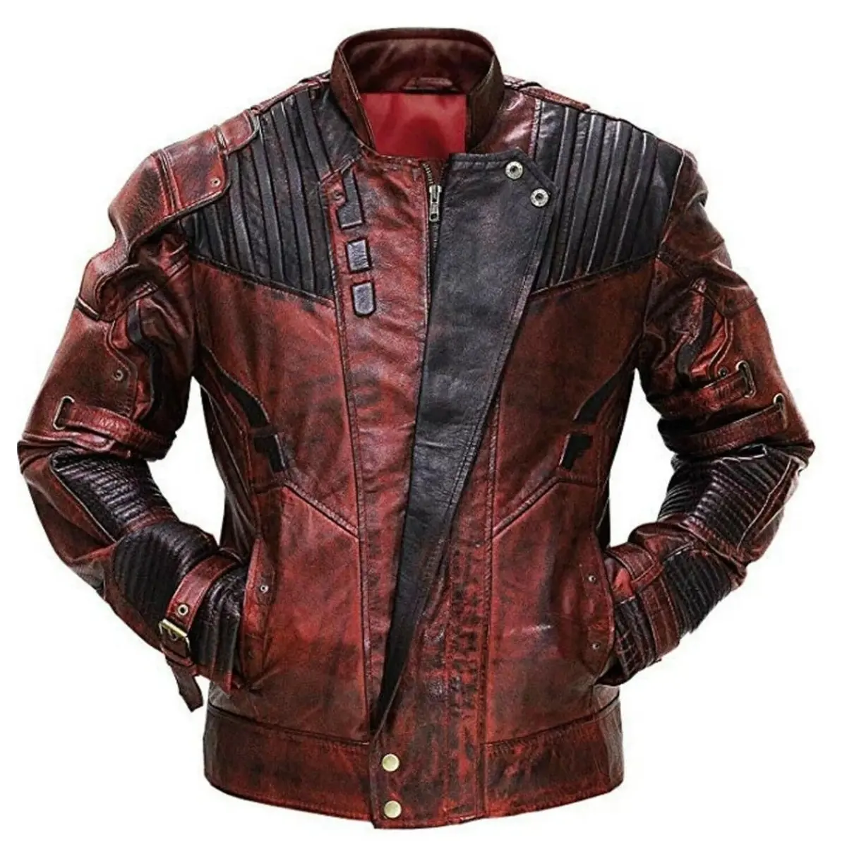 Men's red & black Handmade Quilted motorcycle biker Leather Jacket Slim Fit Riders Celebrity Jacket