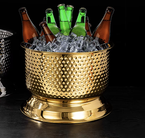 Enfriador de bebidas de acero inoxidable martillado de 22L, cubo de hielo grande para vino, cerveza, champán, vino para bodas, negocios KTV - Product Image 1