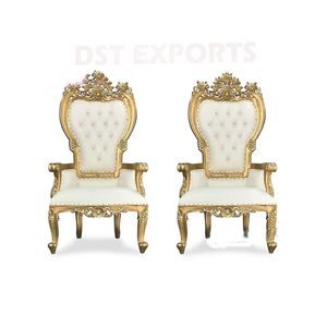 Chaises de mariage pour la mariée et le marié à dossier haut, design professionnel moderne et luxueux en bois traité blanc et or - Product Image 6
