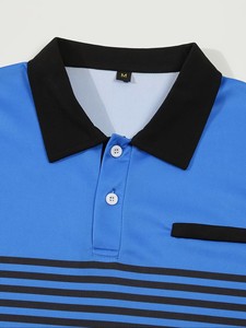 Polo à manches courtes pour homme, bleu, uni, tricoté, décontracté, coupe classique - Product Image 4
