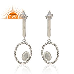 Pendientes Colgantes de Plata de Ley Oxidada con Piedra Lunar Arcoíris Natural, Fabricante de Joyería Personalizada - Product Image 4