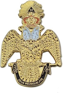 Emblème automobile maçonnique du Rite Écossais, Aigle à double tête du 33e degré - [Marron et blanc][3 Tall] - Product Image 2