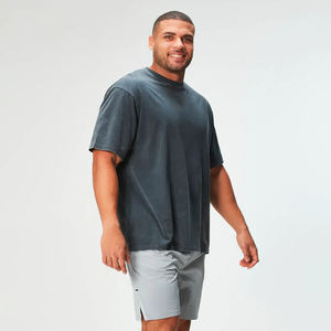 Camiseta de Hombre al por Mayor con Lavado Ácido, 100% Algodón, Estilo Urbano Hip Hop, Logotipo Personalizado, Cuello Redondo, Diseño Sólido - Product Image 1