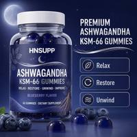 Gummies d'Ashwagandha KSM-66 à Marque Blanche OEM, Extrait Standardisé, Soutien Relaxant Anti-Stress, Saveur Myrtille, 60 Comprimés, Adulte