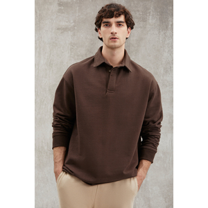 GRIMELANGE <b>JOHN</b> <b>Men's</b> Polo Sweat Shirt Collar Back <b>Long</b> Slit Diagonal Fabric Sweatshirt - Product Image 5