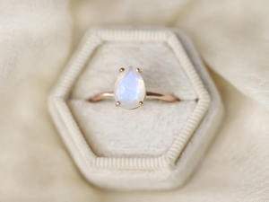 ลูกแพร์มินิมัลลิสต์ตัดสีรุ้งมูนสโตน925แข็งสเตอร์ลิงเงินแท้18K เครื่องประดับหินเดี่ยวชุบทองสำหรับปาร์ตี้ - Product Image 3