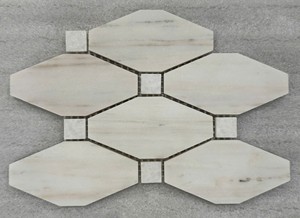 Mosaico de Piedra Moderno con Forma de Rombo, Acabado Pulido con Detalles en Madera Blanca, Diseño de Pared Interior para Baño - Product Image 1