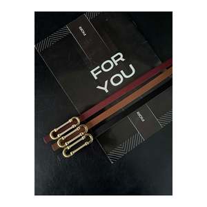 3-Piece Gold Buckle Thin <b>Belt</b>, Suitable for <b>Trousers</b>, Shirts, Jackets, and Dresses. - Black-Tan-Burgundy - Product Image 4