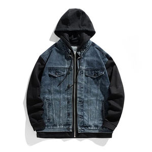 Ropa de hombre, chaquetas de mezclilla informales de motorista Vintage para hombre, Sudadera con capucha de moda, abrigos de mezclilla para hombre de retazos - Product Image 1