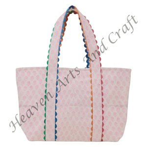 Nouveau sac fourre-tout en coton fait main avec imprimé floral en ruban ric-rac pour femmes, écologique, logo personnalisé, floral pour l'hiver et l'été - Product Image 5