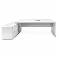 Bureau de direction moderne en L, finition laquée brillante, table d'ordinateur pour poste de travail de gestionnaire à domicile