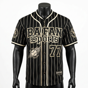 T-shirt 100% coton pour homme, coupe ample, imprimé, jersey de baseball premium pour homme en polyester 170 GSM, noir et crème avec empiècements contrastés. - Product Image 3