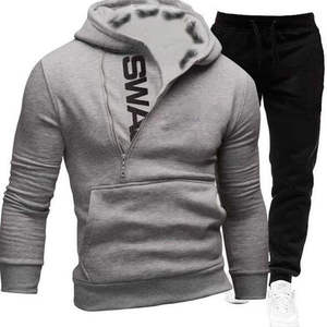 Conjunto Deportivo Casual de Invierno para Hombre, 2 Piezas, 100% Algodón, Sudadera con Capucha y Cremallera Completa y Pantalones Deportivos, Ropa Urbana - Product Image 1