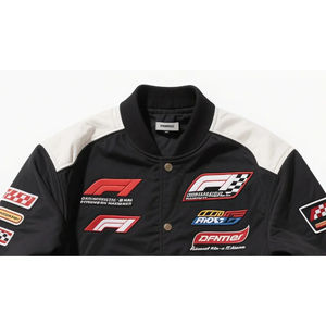 Chaqueta Deportiva Personalizada de Carreras F1, Negra, Ligera y Cortavientos, con Bordado Intenso, Botones Metálicos y Puños Acanalados - Product Image 1