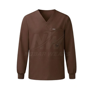 Versatile Long Sleeve <b>Scrub</b> <b>Tops</b> Men Healthcare Medical Uniform V Neck Workwear Stretch Fabric Durable Professional Clothing - Product Image 2