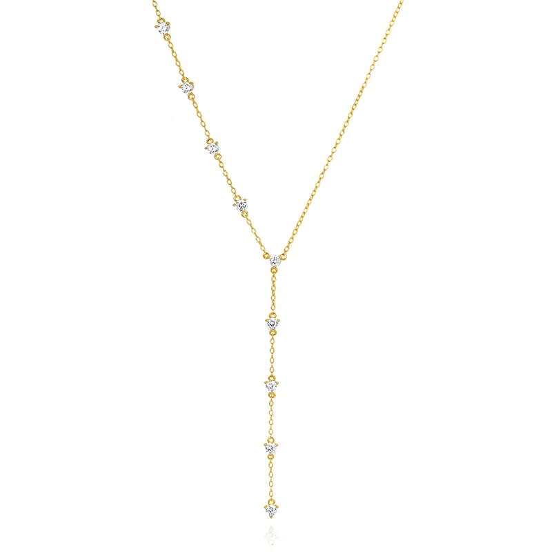 GRECIA ultimi gioielli di moda 925 argento 18 carati oro lariat catena lunga zircone donna collana lariat collana a forma di Y
