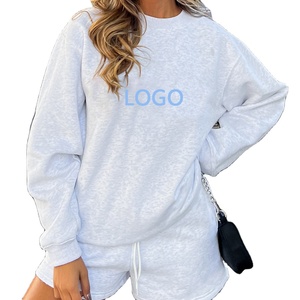 Conjunto de Sudadera y Pantalones Cortos de Invierno para Mujer OEM, Diseño Sólido de 2 Piezas, Tejido de Punto Completo, Ropa Casual - Product Image 6