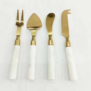 Rebanadora de queso Mango de mármol cuadrado Juego de queso dorado mate Acero inoxidable para rebanadora de pizza de queso y esparcidor - Product Image 4