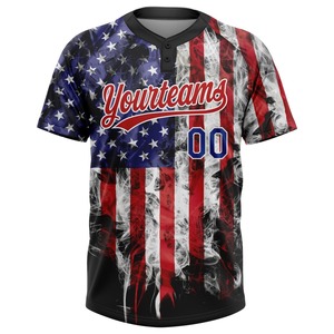 Custom White Royal-Red 3D American Flag Fashion Two-Button Unisex Softball Jersey de secado rápido Softball en venta - Product Image 6