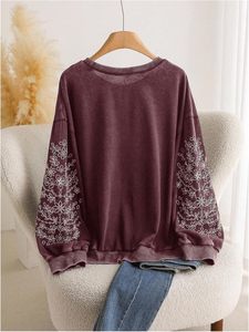 Sudadera de Mujer de Talla Grande con Bordado Floral de Alta Calidad OEM 2025, Manga Larga, Cuello Redondo, Informal - Product Image 3