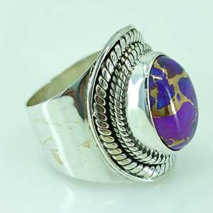 Bague artisanale bohème en argent sterling 925 avec incrustation de turquoise cuivrée violette, plaqué or 18 carats, cadeau idéal pour elle, pierre de naissance de décembre, forme ovale - Product Image 5