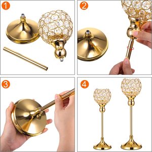 เชิงเทียนคริสตัลและถาดกระจกตั้งโต๊ะพร้อมที่วางเทียนคริสตัลหรูหราและที่กลางโต๊ะพร้อมของตกแต่งฝาสำหรับงานปาร์ตี้ - Product Image 4