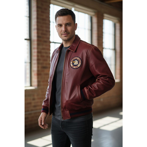 High-End Coated Canvas <b>Leather</b> Men's Bomber <b>Jacket</b> Stand Collar Breathable Windproof <b>Winter</b> Ready Front Pockets OEM Service - Product Image 4