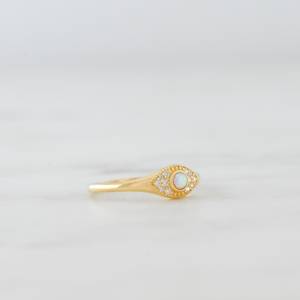 <b>Opal</b> Gemstone & Zircon Diamond Studded Beautifully Designed 925 Sterling Silver Statement <b>Ring</b> <b>Gold</b> Plated for Parties Wedding - Product Image 5