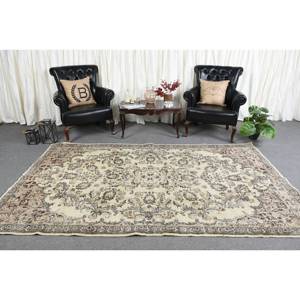 Alfombra tradicional de lana Beige de 5,5x9,2 pies, hecho a mano aparador turco, diseño rectangular de retazos para sala de estar con respaldo de látex - Product Image 1