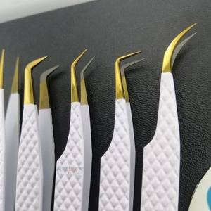 Pince à épiler d'extension de cils de haute qualité en acier inoxydable pointe en fibre lisse isolation incurvée rose vif vert violet - Product Image 5