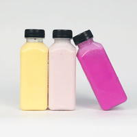 Bouteille de jus en plastique PET de 350 ml (12 oz) avec bouchon à vis - Étiquette sérigraphiée carrée - Surface pour boissons, lait, soda - Vente en gros - Modèle B-1602
