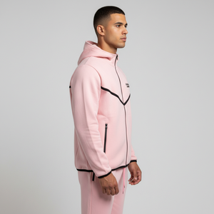 Ensemble de survêtement en tissu technique lourd personnalisé, rose, sweat à capuche zippé, jogging, deux pièces, vêtements de sport de rue, vente en gros - Product Image 6