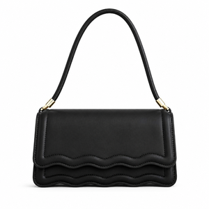 Bolso de hombro cuadrado pequeño para mujer, bolso de mano con borde ondulado de PU, color sólido, a la moda - Product Image 1