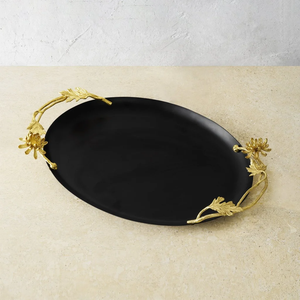 Elegante bandeja ovalada de Dalia, bandeja de servicio floral de metal decorativa para uso en el hogar, bodas y hoteles - Product Image 2