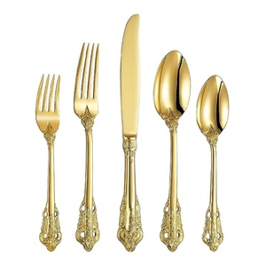 White Handle Stainless Steel Gold Plated <b>Spoon</b> <b>Fork</b> and <b>Knife</b> Cutlery <b>Set</b> Heavy Duty Flatware <b>Sets</b> for Hotels Restaurants - Product Image 5
