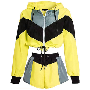 Wholesale Windbreaker Shorts Set Custom Windbreaker Zip up Shorts 2 Piece Set Sweat suits Color Block Nylon Tracksuits - Product Image 4
