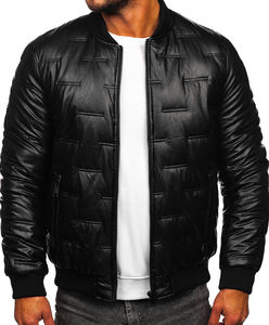 แจ็คเก็ตหนังแท้ขายส่งสำหรับผู้ชาย แจ็คเก็ตหนังสีพื้น ซิปหนังเทียม แจ็คเก็ต PU ลำลองสำหรับผู้ชาย - Product Image 1