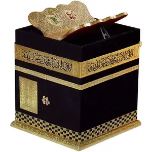 बिजनेस उपहारों के लिए मक्का से सर्वश्रेष्ठ इस्लामिक पाइन लकड़ी का कुरान बॉक्स काबा बॉक्स, प्रेम थीम के साथ धार्मिक शैली