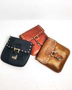 Vintage Buckle Closure Studded Genuine Leather Sling Crossbody Bag Available in Black Reddish <b>Brown</b> and <b>Tan</b> Fancy Crossrider - Product Image 2