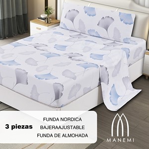 Set copripiumino 3 pezzi 100% poliestere con lenzuolo con angoli e federe, motivo vegetale, stile semplice per uso domestico - Product Image 2