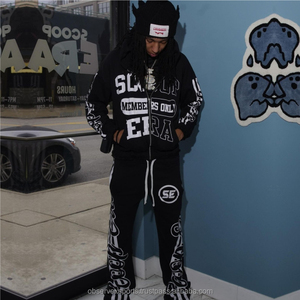 Custom Winter Sun Fade Heavyweight 100% Cotton Boxy Fit French Terry 400 GSM Stacked Tracksuit Vintage Zip <b>Oversized</b> <b>Sweatpants</b> - Product Image 4