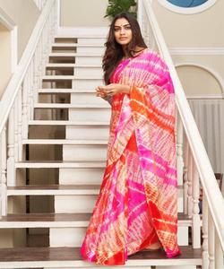 Sari de luxe indien en coton, soie et viscose imprimé, style Bollywood, avec blouse non cousue, multicolore, pour femmes, pour les fêtes - Product Image 1
