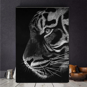Hiện đại màu đen trắng Hổ Sơn bức tranh bằng số Tường Vải nghệ thuật cho phòng khách động vật cho trang trí sử dụng - Product Image 2