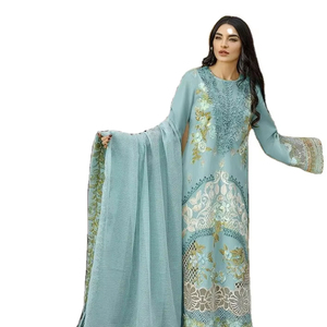 ชุดเสื้อผ้า3ชิ้นสำหรับผู้หญิงมุสลิมชุดยาวปักลาย Chikankari - Product Image 1