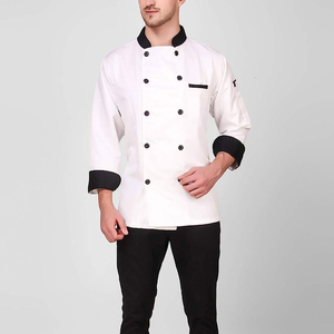 Elegante abrigo de chef de color blanco con bolsillo frontal y tela resistente a las arrugas chaqueta de chef unisex de doble botonadura - Product Image 2