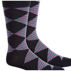 Calzini da Uomo Alfani a Righe con Motivo a Diamante, Taglia Unica, Antiscivolo, in Spandex, Personalizzabili, Blu con Motivo Jacquard e Logo sul Polsino - Product Image 3